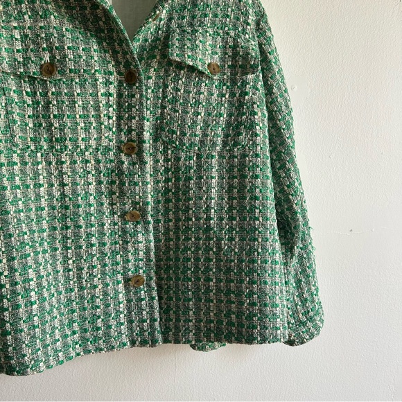 Anthropologie Maeve Sz XL Tweed Green Button Front Shacket Jacket - Picture 6 of 14
